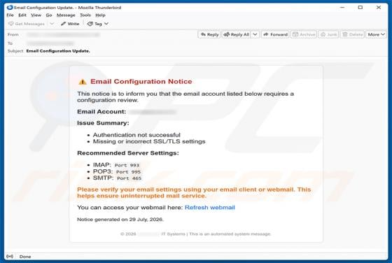 Email Configuration Notice Scam