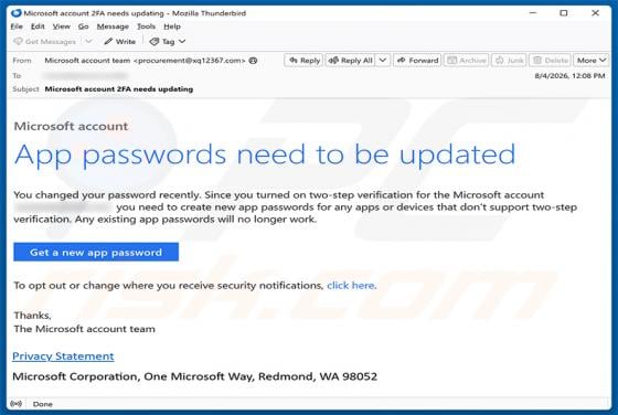 App Passwords Need To Be Updated Email Scam