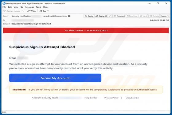 Suspicious Sign-In Attempt Blocked Email Scam