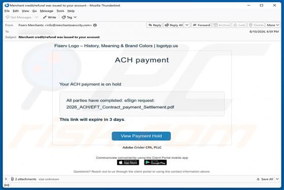 Your ACH Payment Is On Hold Email Scam