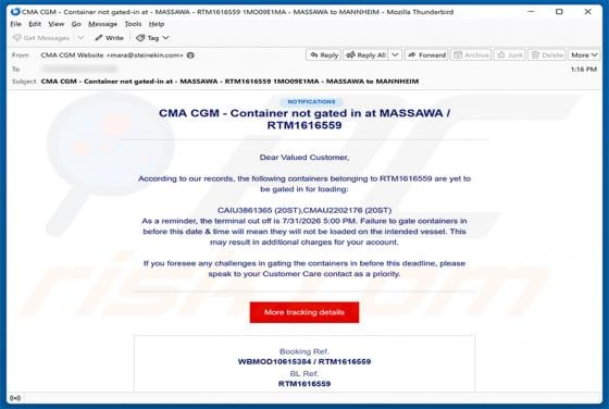 CMA CGM Shipment Tracking Email Scam