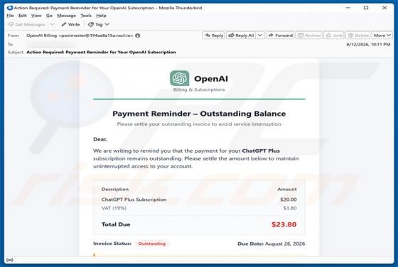 ChatGPT Payment Reminder Email Scam
