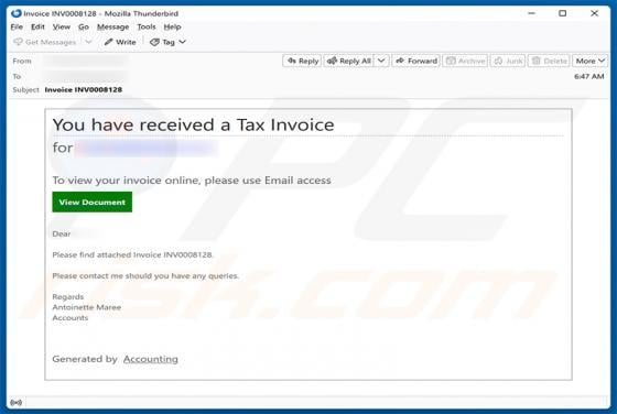 You Have Received A Tax Invoice Email Scam