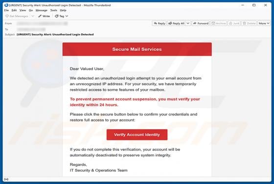 Unauthorized Login Attempt Email Scam
