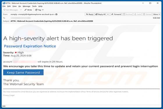 High-Severity Alert Has Been Triggered Email Scam