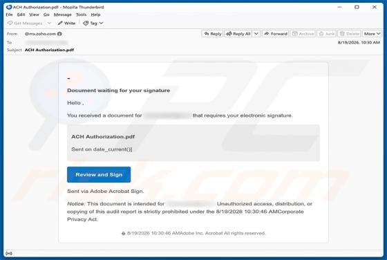 Document Requires Your Electronic Signature Email Scam