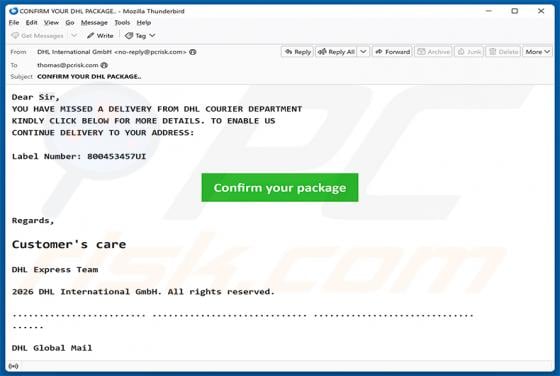 You Have Missed A Delivery From DHL Email Scam