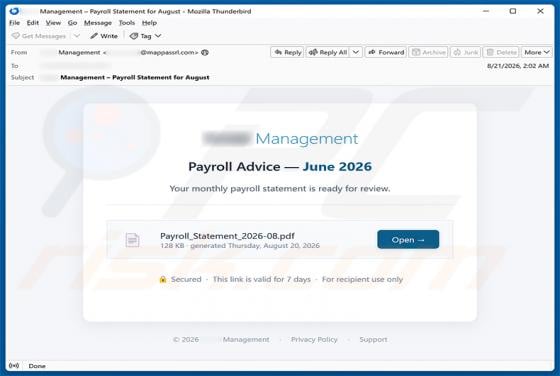 Payroll Statement Email Scam