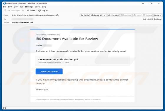 IRS Document Available For Review Email Scam