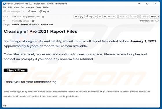Cleanup Of Pre-2021 Report Files Email Scam