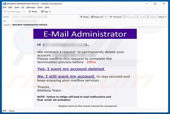 Request To Permanently Delete Your Account Email Scam