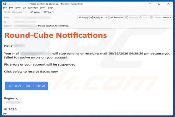 Roundcube Account Errors Email Scam