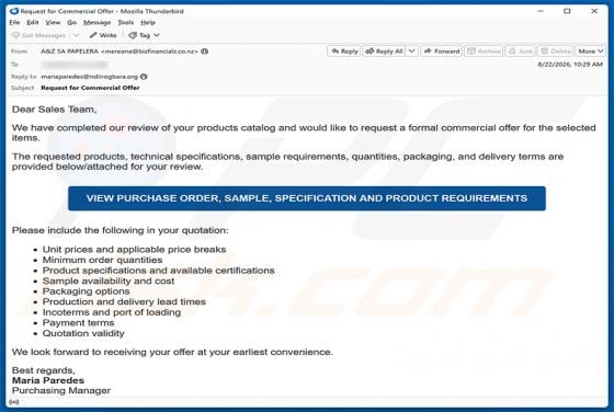 Formal Commercial Offer Email Virus