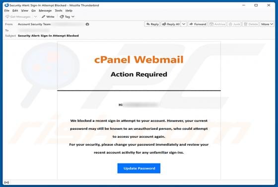 cPanel Blocked Sign-In Attempt Email Scam