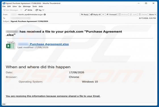 Purchase Agreement Received Email Scam