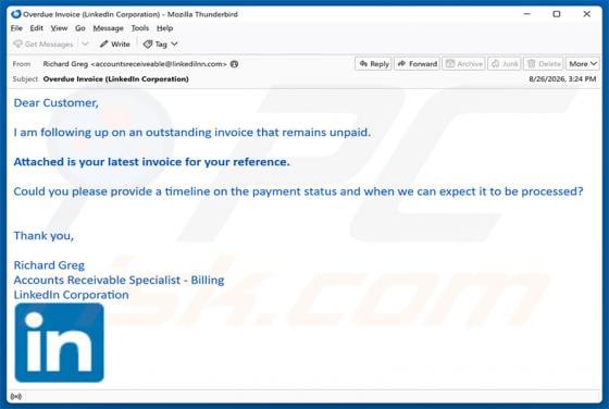 LinkedIn - Outstanding Invoice Email Scam