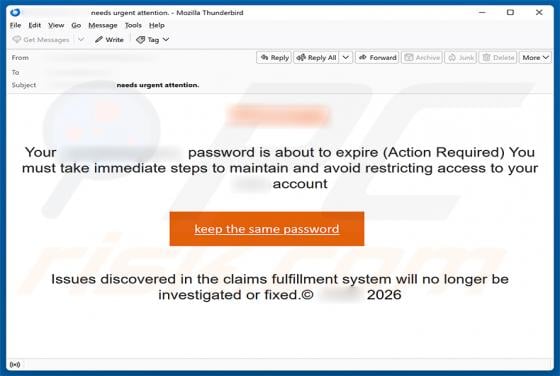 Your Password Is About To Expire Email Scam
