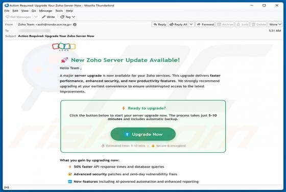 Zoho Server Update Email Scam