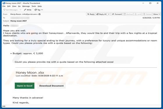 Room For Honeymoon Email Scam