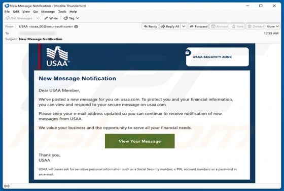 USAA - New Message Notification Email Scam