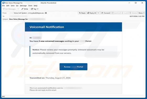 Voicemail Notification Email Scam