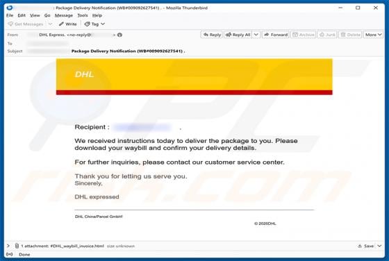 DHL Waybill Confirmation Email Scam