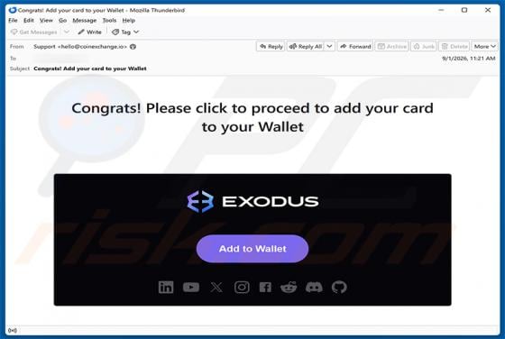 Exodus - Add Your Card To Your Wallet Email Scam