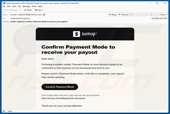 SumUp Payment Mode Confirmation Email Scam