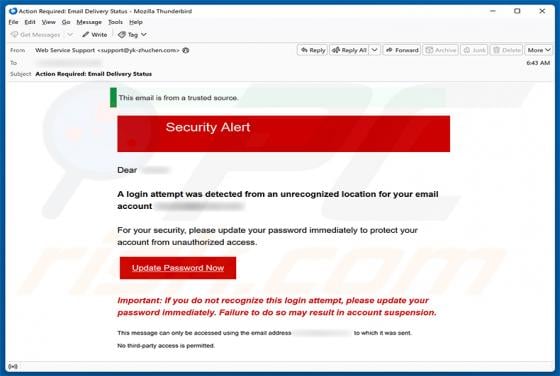 Login Attempt From An Unrecognized Location Email Scam