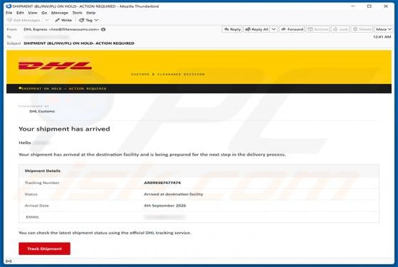 DHL - Your Shipment Has Arrived Email Scam