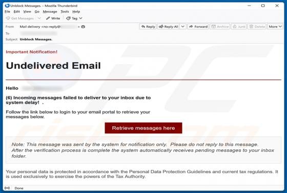 Messages Failed To Deliver Due To System Delay Email Scam