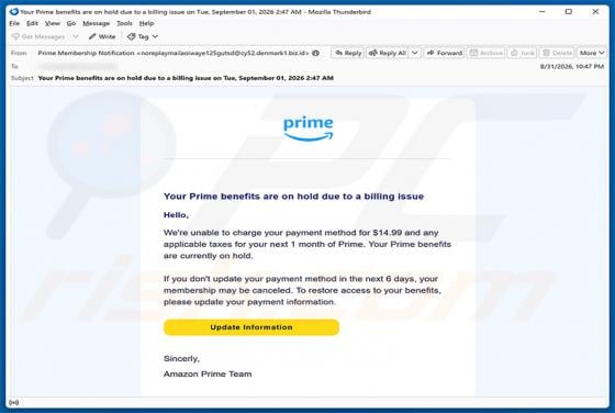 Amazon Prime Payment Method Update Email Scam