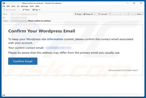 Confirm Your Wordpress Email Scam