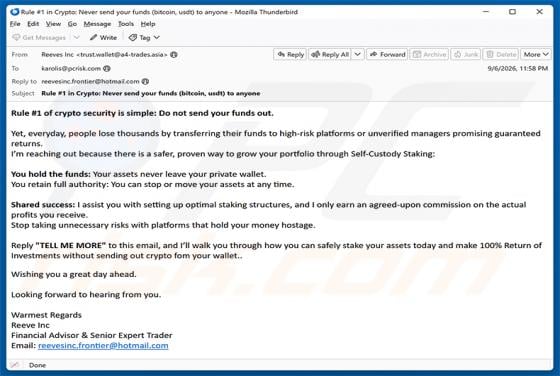 Self-Custody Crypto Staking Email Scam