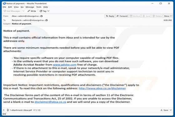 Notice Of Payment Email Virus