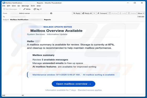 Mailbox Overview Available Email Scam