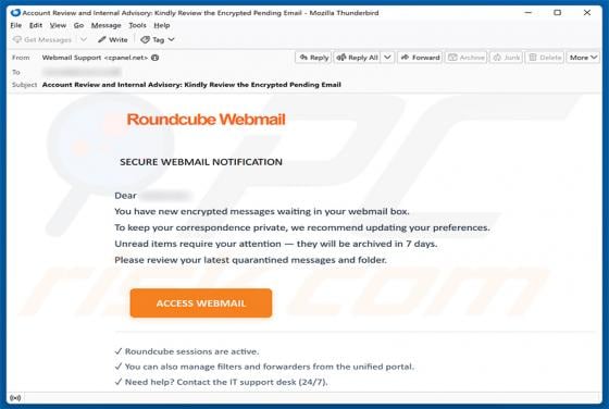 Roundcube Webmail - Encrypted Messages Waiting Email Scam