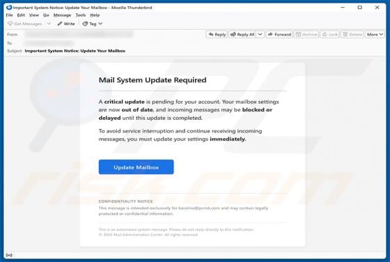 Mail System Update Required Email Scam