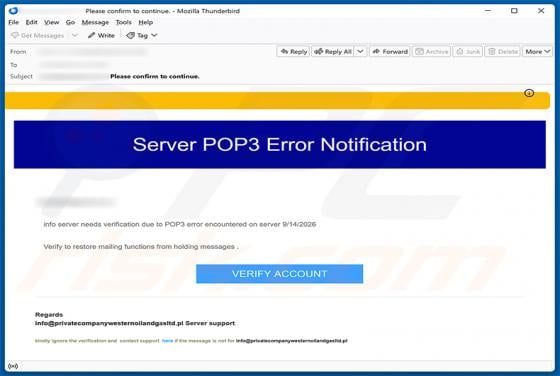 Server POP3 Error Notification Email Scam