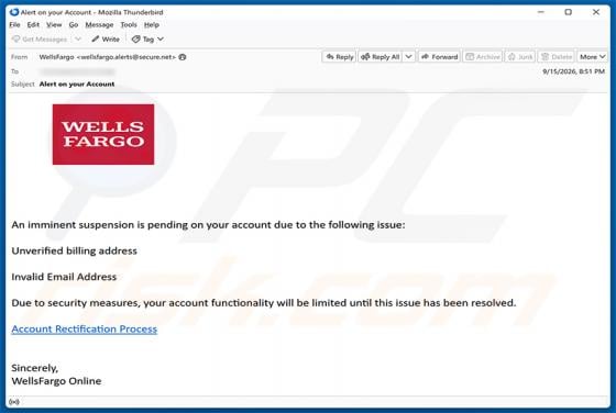 Wells Fargo - Pending Account Suspension Email Scam