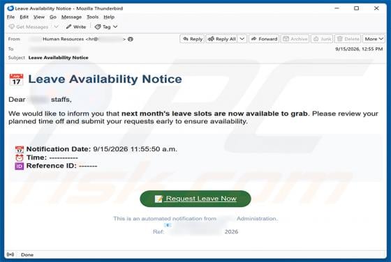 Leave Availability Notice Email Scam