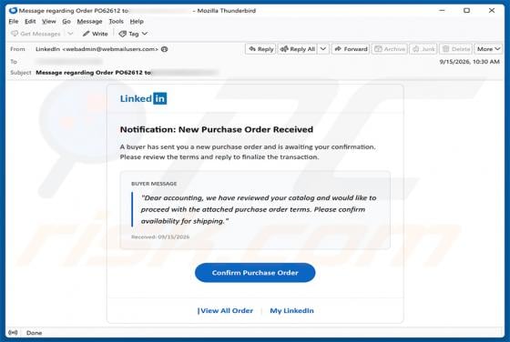 LinkedIn - New Purchase Order Email Scam