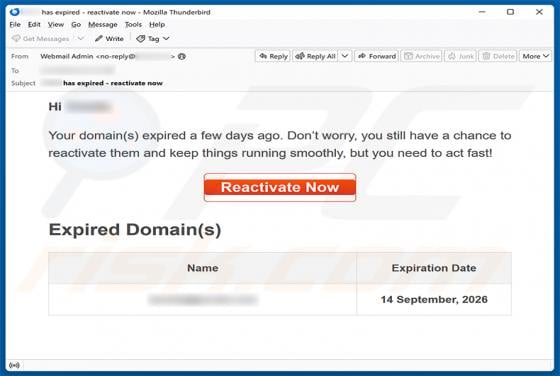 Domain(s) Expired Email Scam