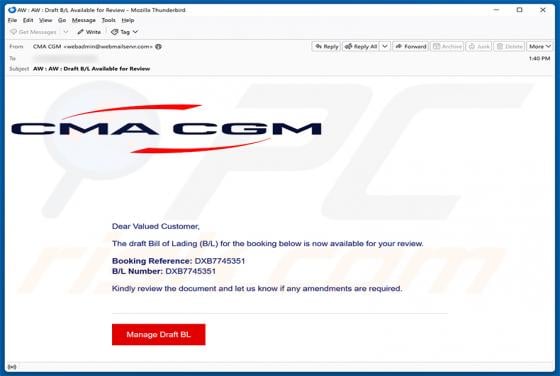 CMA CGM Bill Of Lading Email Scam