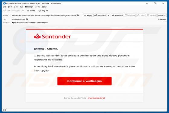 Santander Bank - Personal Data Confirmation Email Scam