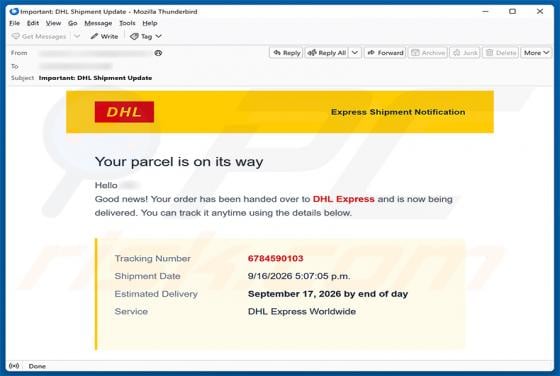 DHL Express Parcel Is On Its Way Email Scam