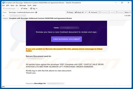 Contract Document To Review And Sign Email Scam