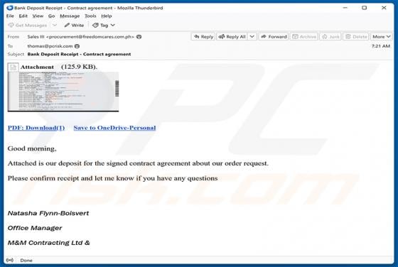 Deposit For Contract Agreement Email Scam