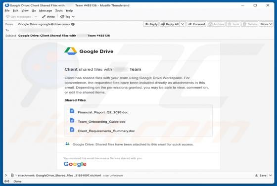 Files Shared Using Google Drive Workspace Email Scam
