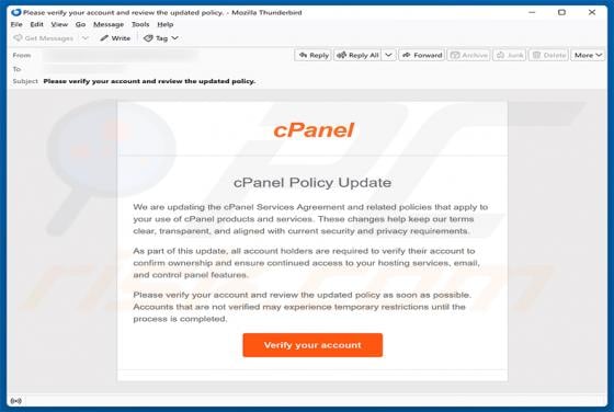 cPanel Policy Update Email Scam